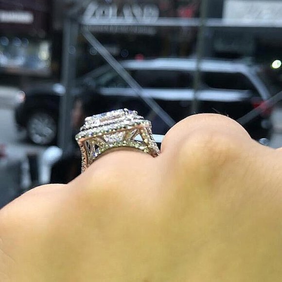 NEW Silver Radiant Cut Huge Diamond Halo Ring - Picture 2 of 4